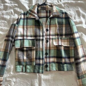 Plaid Women's Jacket - Green and Tan